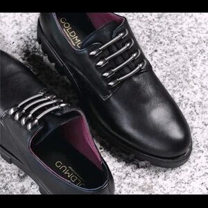 GOLDMUD Women Metal Strech Laces lugsole loafers